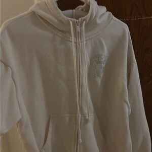 PINK White Hoodie with Rhinestone Logo